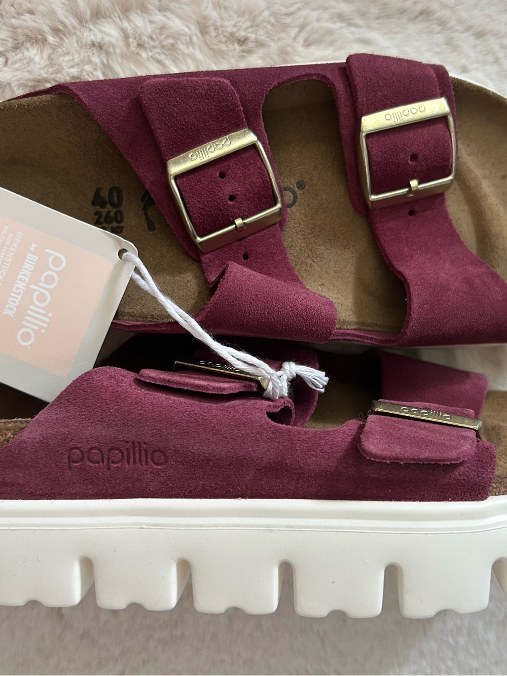 Papillio Women's purpleish Suede Platform Sandals with Gold Buckles